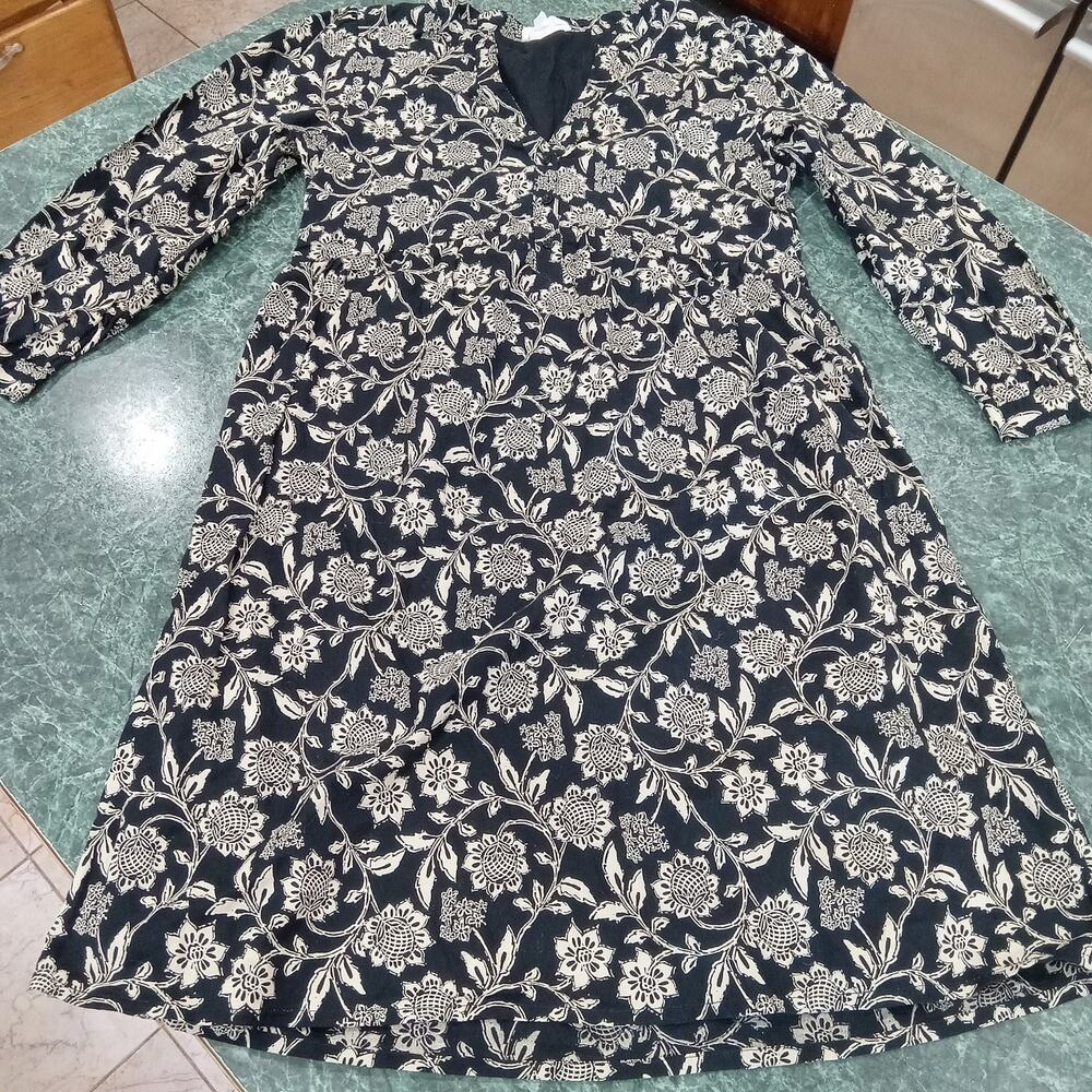 Maison 123 Paris Black Cream Floral Dress Light Lined Long Sleeve Size XS/34